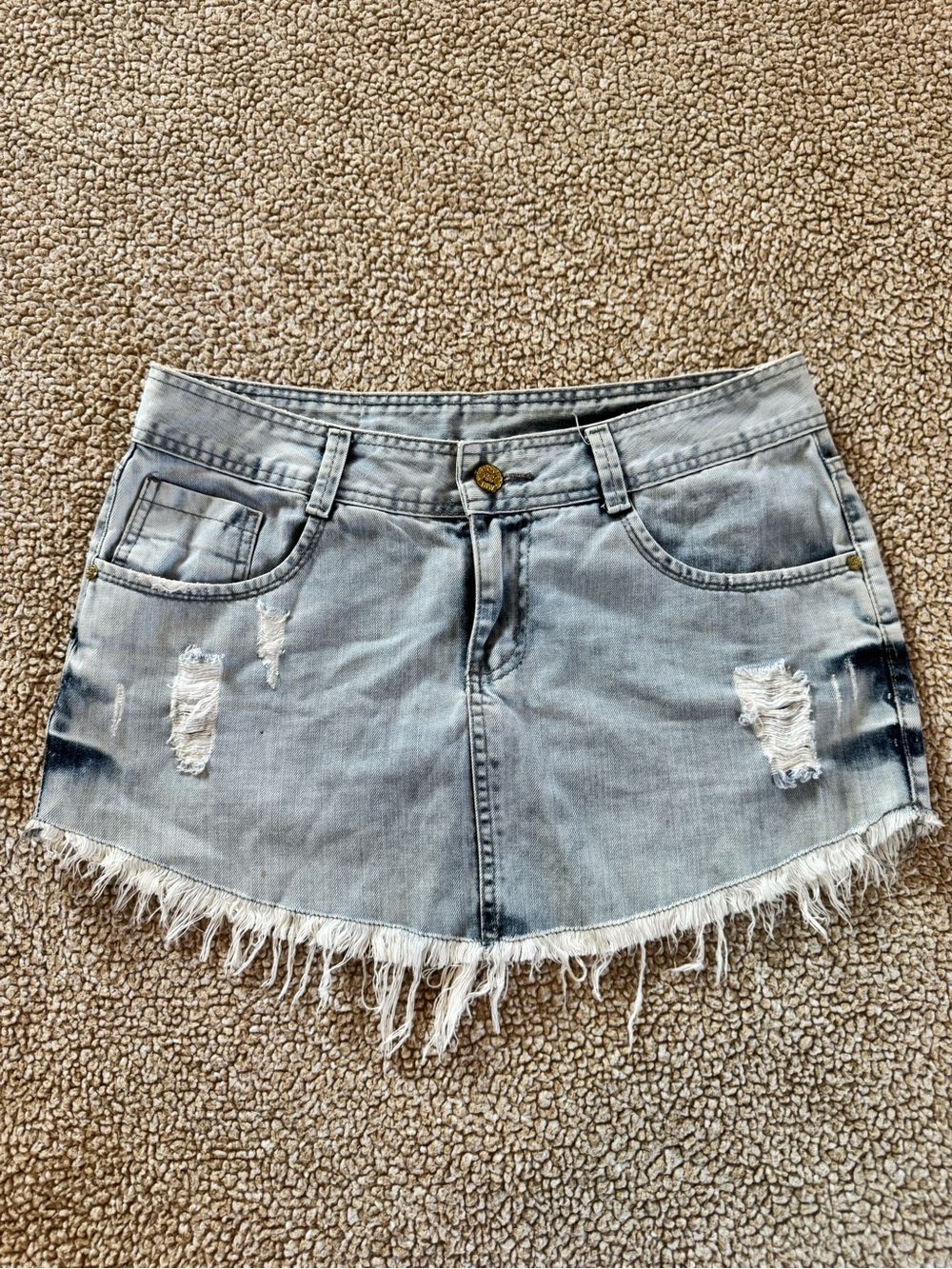 TNW Distressed Denim Mini Skirt Size 42 Acid Wash Frayed Hem